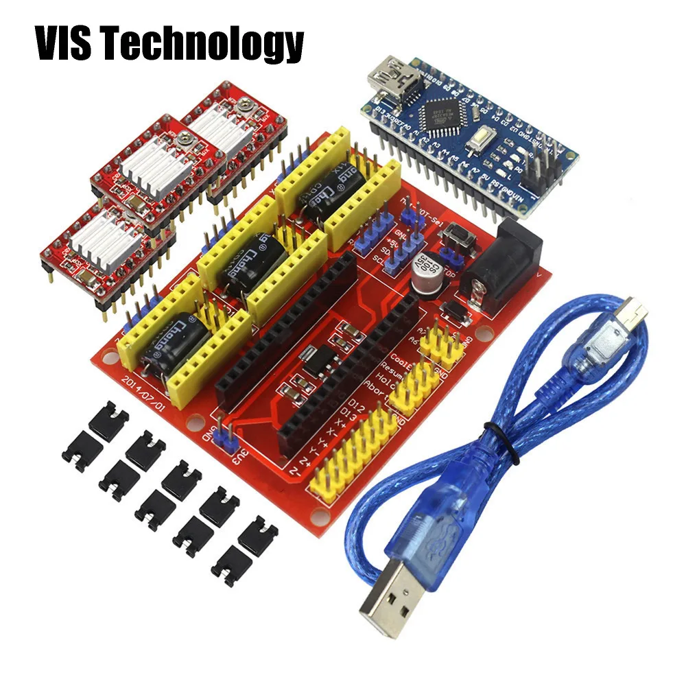 3D V4 CNC Щит V4 гравировальный станок+ Nano 3,0 CH430 с USB+ A4988 Reprap Шаговые драйверы для GRBL CNC arduino Diy комплект