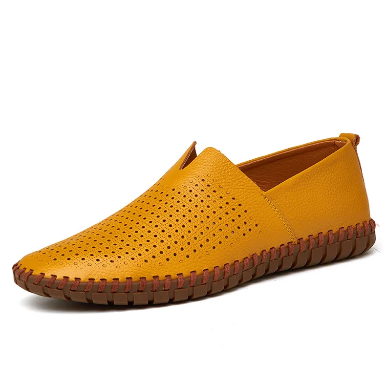 

Plus Size Men Genuine Leather Shoes Fashion Slip On Shoes For Men Italian Leather Men Loafers Luxury Brand Mesh Men Shoes