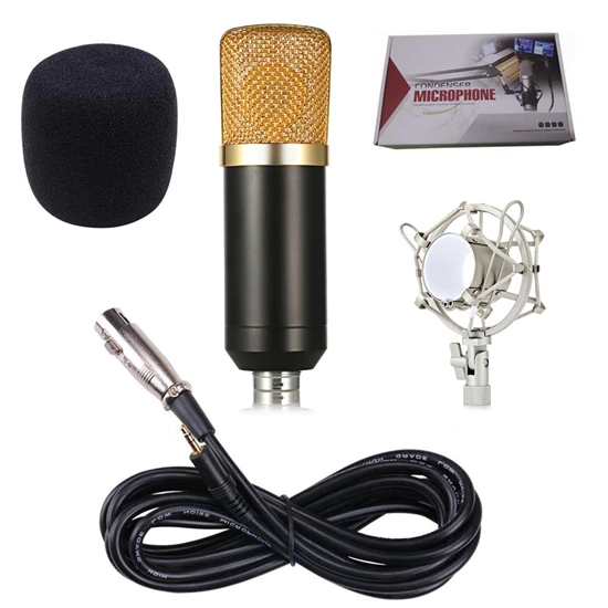 Gold With Box BM-700 профессиональный конденсаторный микрофон 3.5 мм проводной BM 700 Studio микрофон с металлическим подвесом для компьютера Запись видео для компьютера караоке записи для студии радиовещания закадрового озвучивания - Цвет: Gold With Box