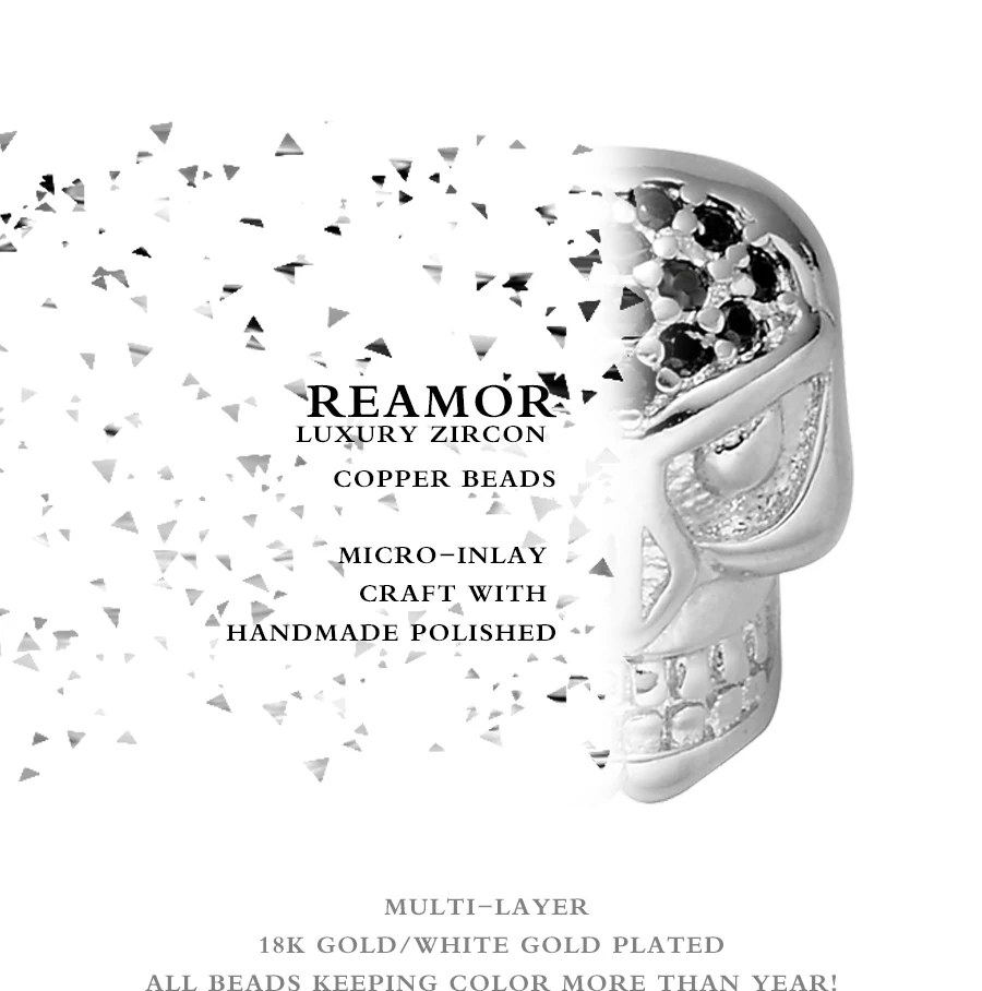 REAMOR микро-Инкрустация черный циркон бусины-черепа для DIY ювелирное Цвета подвески с нержавеющей стали шарик для вставки подходит браслет аксессуары