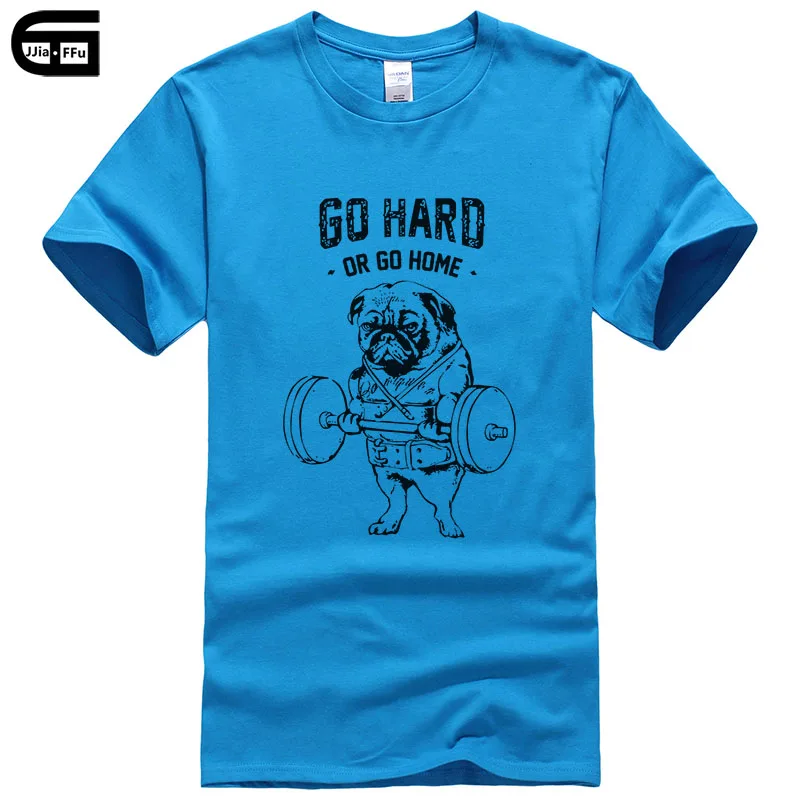 Euro Size Casual Cotton GO HARD OR GO HOME Pug Printed Men crewneck T Shirt Short Sleeve O-Neck Male Tops&Tees T421