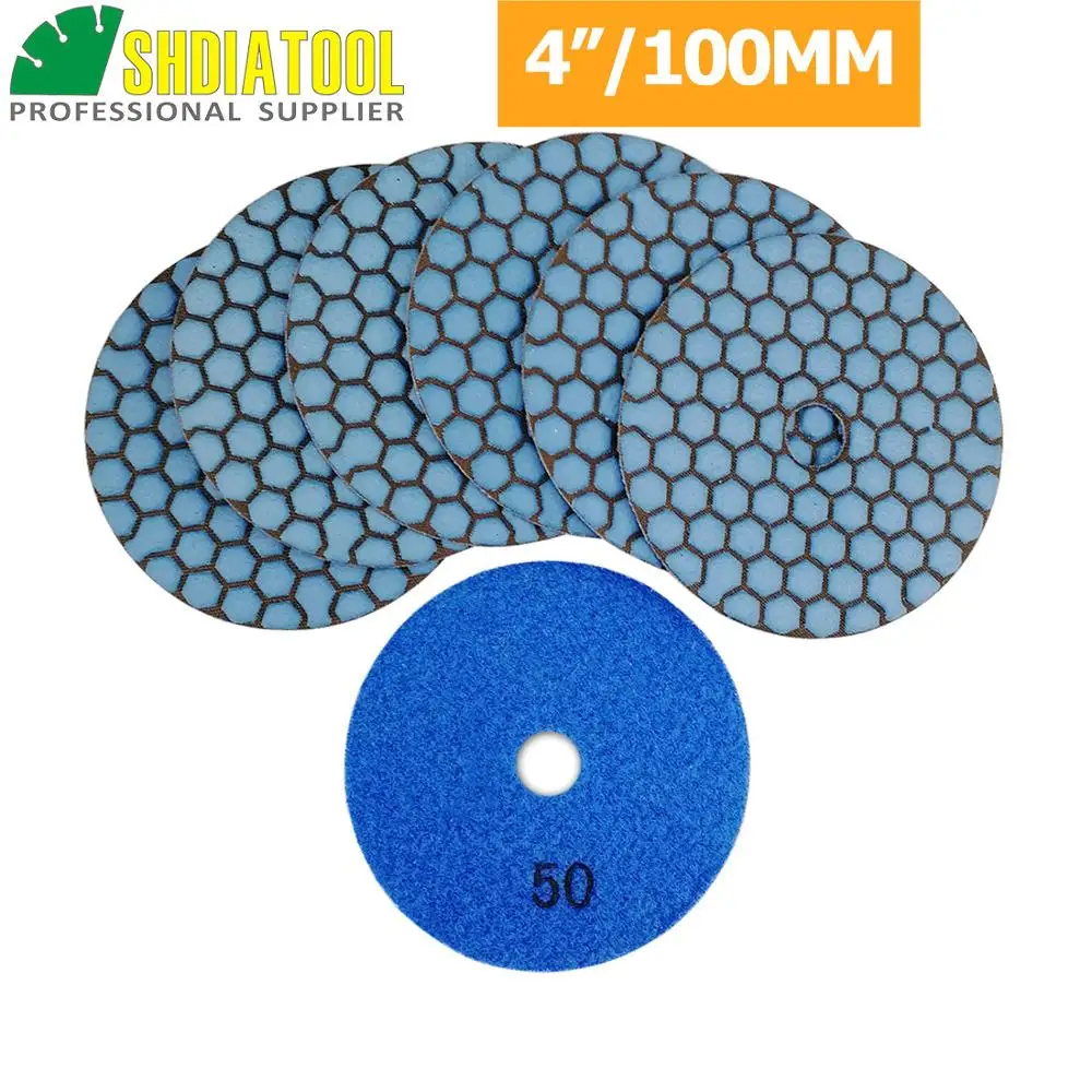 

SHDIATOOL 7pcs 4" Grit#50 Resin Bond Diamond Flexible Polishing Pads Sander Disc 100mm Dry Stone Sanding Disc Marble Granite Pad