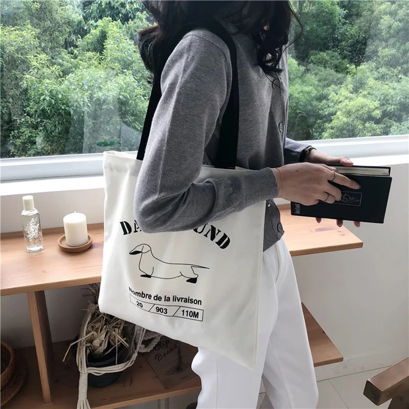 FJWSW 2018 Новая мода милые собаки печати холст сумки хозяйственные Crossbody 37 5 см * 39