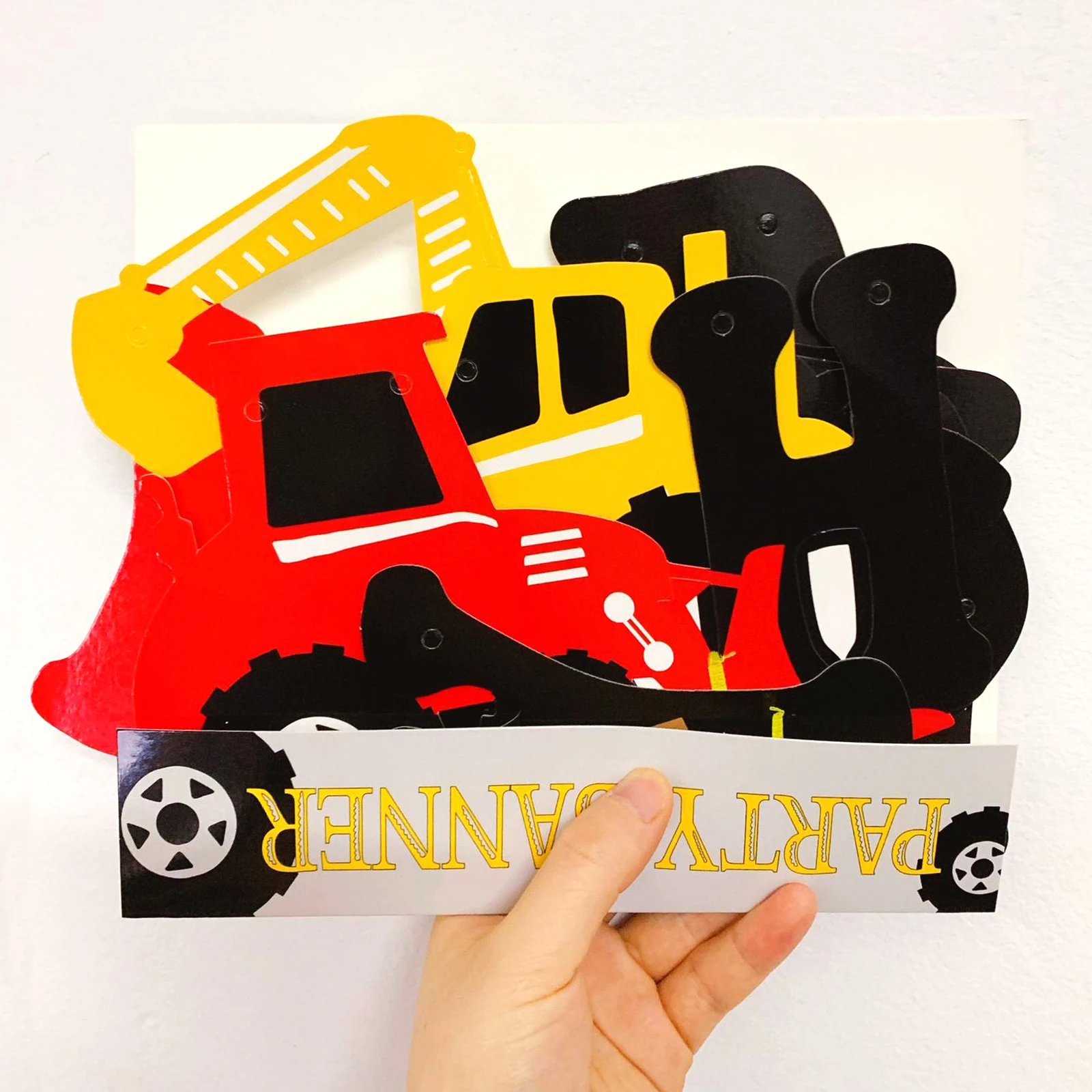 Cartoon Excavator Latex Balloon Cake Topper Construction Vehicle Banner Truck Balloon Car Theme Birthday Party Decor Supply