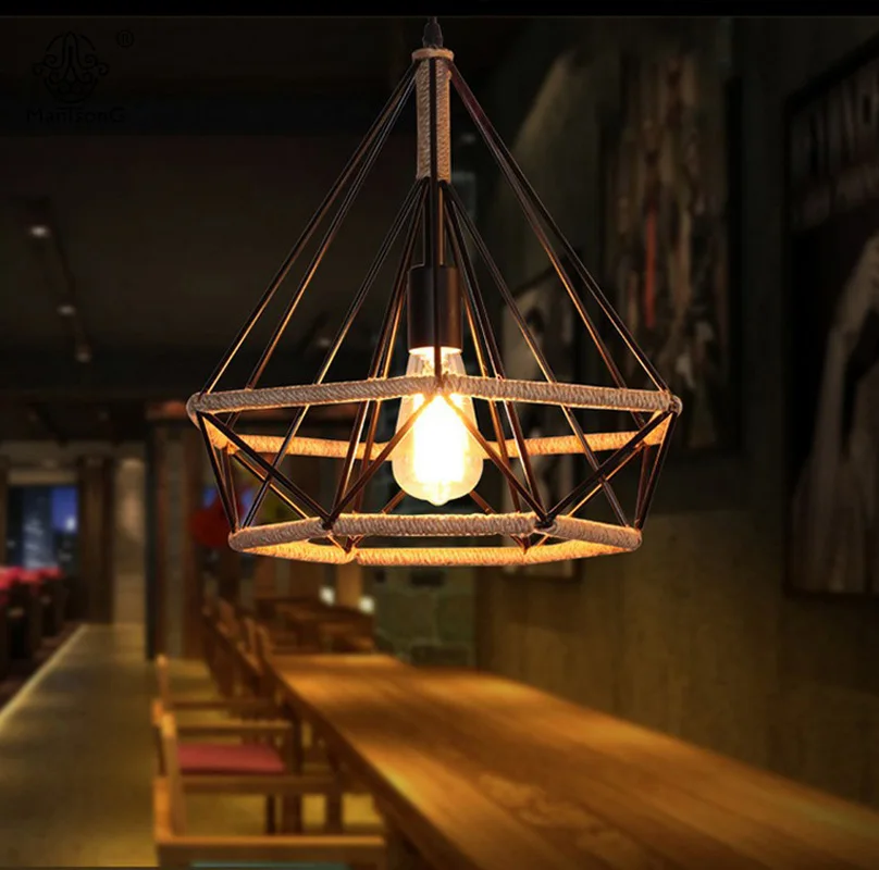 Старинные Лампы Алмаз Дизайн Пеньковая Веревка Железа Клетка Подвесной