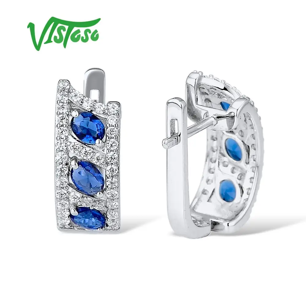 VISTOSO серебряные серьги для женщин подлинные 925 пробы сверкающие с синими