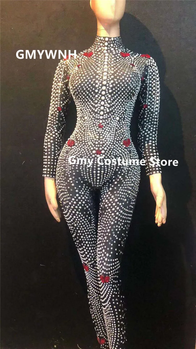 D05 женский сценический комбинезон певица жемчужные стразы эластичный облегающий