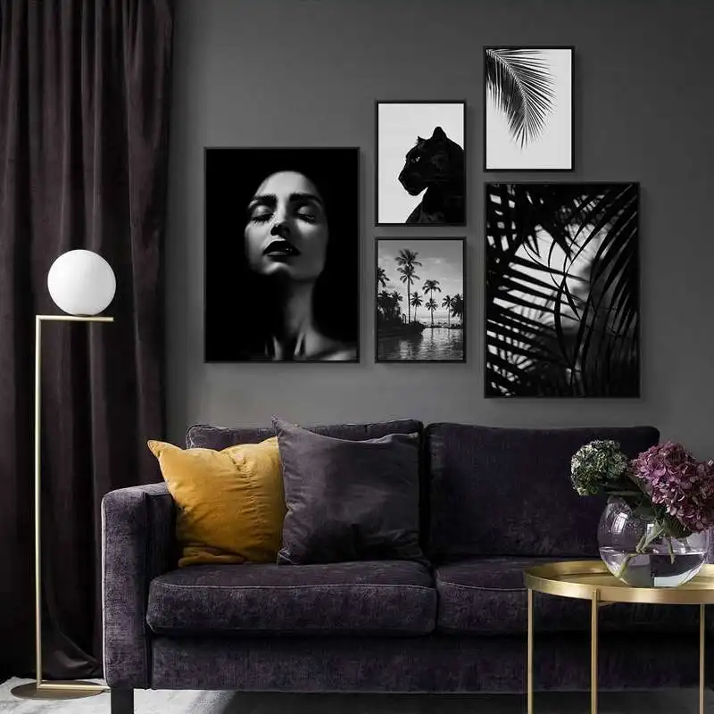 

Nordic Black And White Leaves Animal Woman Landscape Canvas Art Abstract Print Poster Picture Wall Living Room Home Decoration