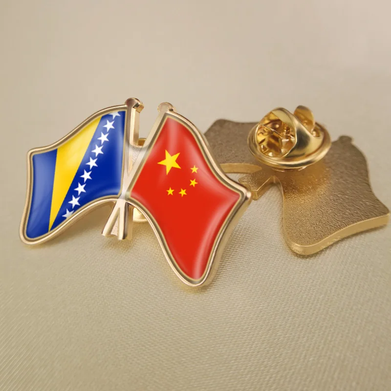 

Bosnia and Herzegovina and China Crossed Double Friendship Flags Lapel Pins