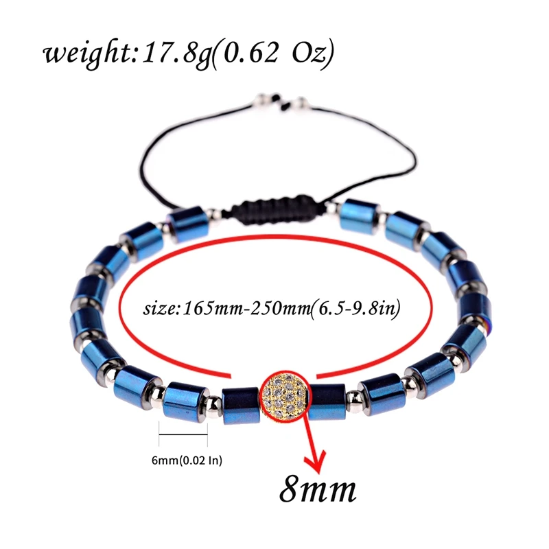 OIQUEI 2020 Luxury Jewelry White Zircon Balls Bradied Bracelets Men Geometric Blue Hematite Stone Yoga Bracelet Hommes pulseira | Украшения