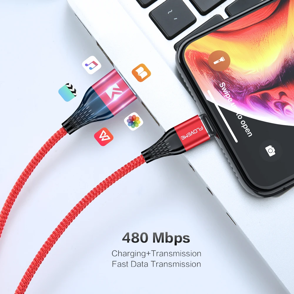 Магнитный кабель FLOVEME для iPhone 3A быстрой зарядки Micro USB Type-C Samsung Xiaomi Huawei магнитный