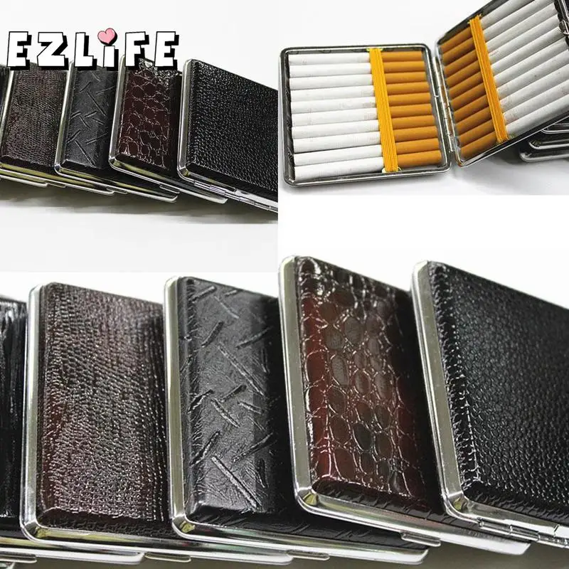 EZLIFE 1 шт. горячий искусственная кожа металлический каркас черный чехол для хранения сигарет контейнер для зажигалки случайный цвет