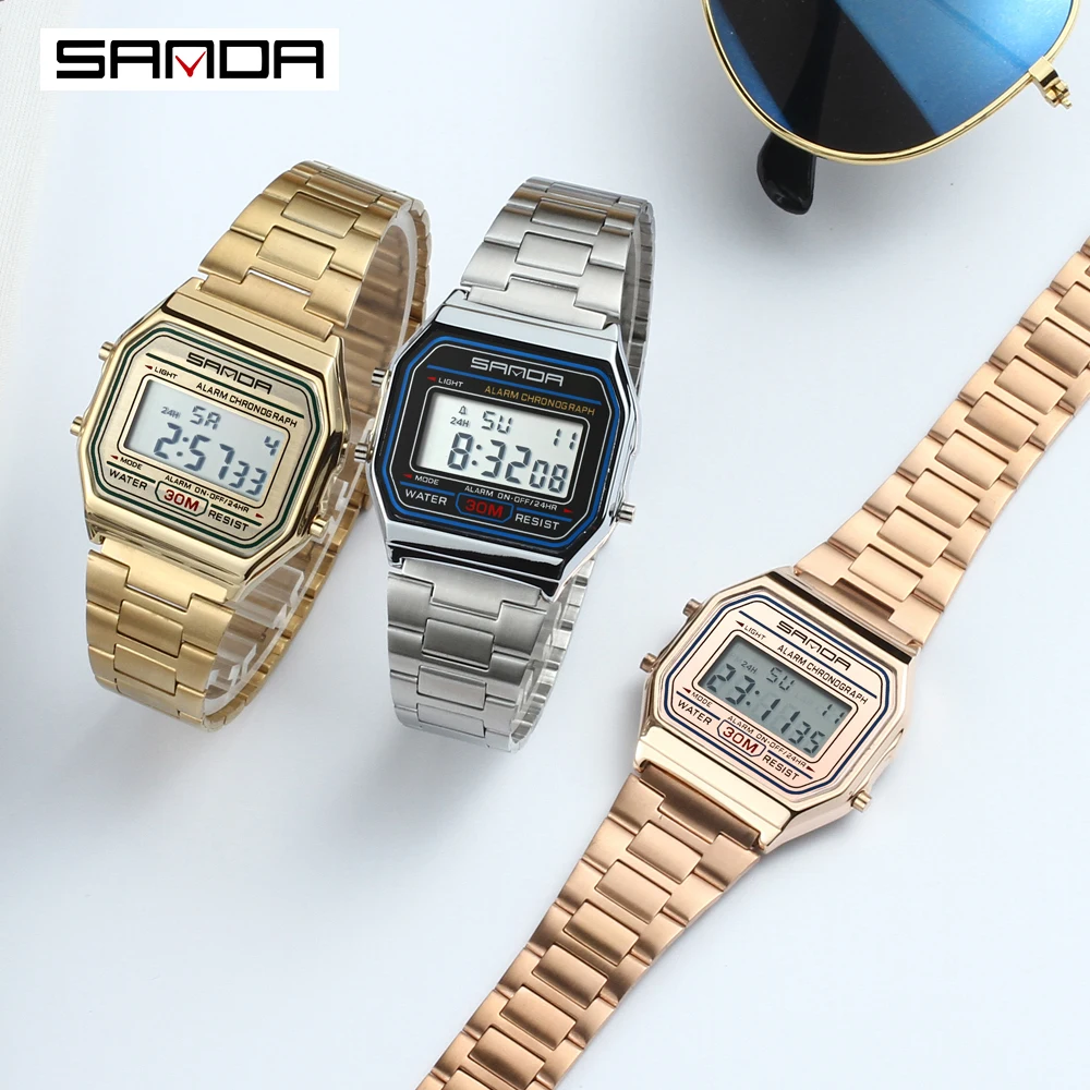 

Sanda Digital Watch Woman Famous Luxury Brand Steel Strap Men Sport Electronic Watch Ladies Water Rresistant Clock reloj mujer