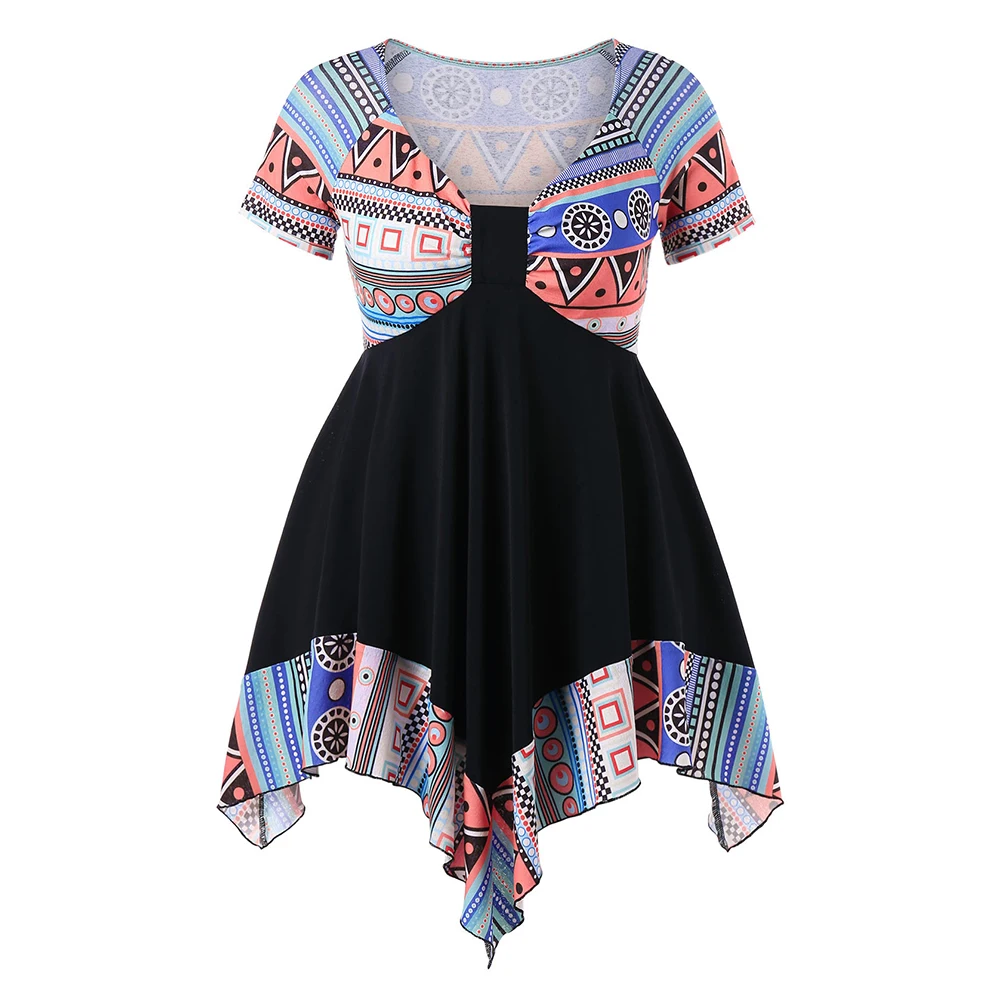 Плюс Размер Женская футболка Причинные топы Футболка Милая шея с коротким