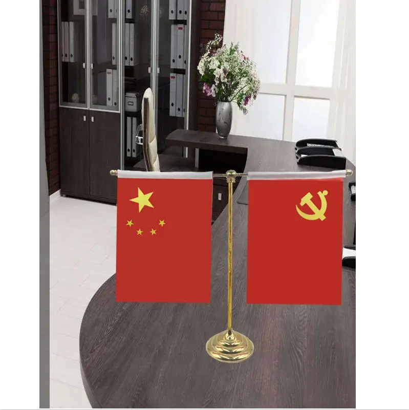 Golden T-shaped office table flag with any company in country 14*21cm | Дом и сад