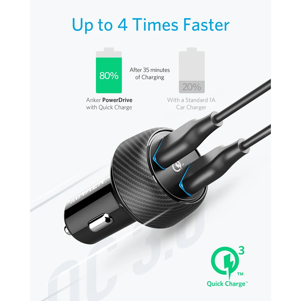 anker powerdrive speed 2 39w dual usb car chargerquick charge 3 0 for galaxypoweriq for iphone 11xsxs maxxrx8 and more free global shipping