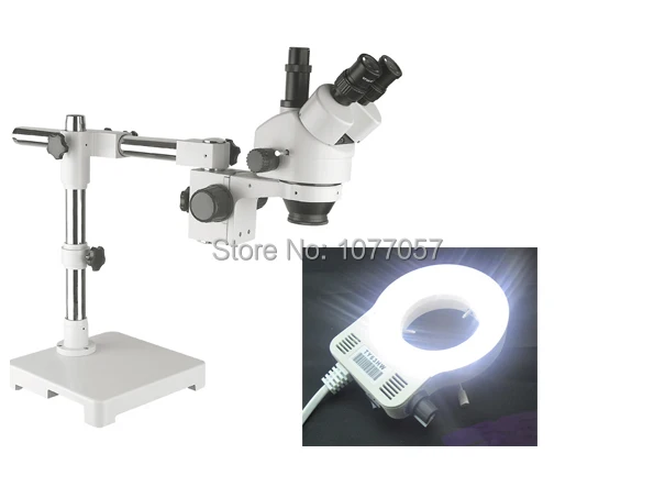 

Best Sale,CE7X-90X trinocular single boom stand stereo Microscope + led ring light , Well sold In EU , USA , Latin American