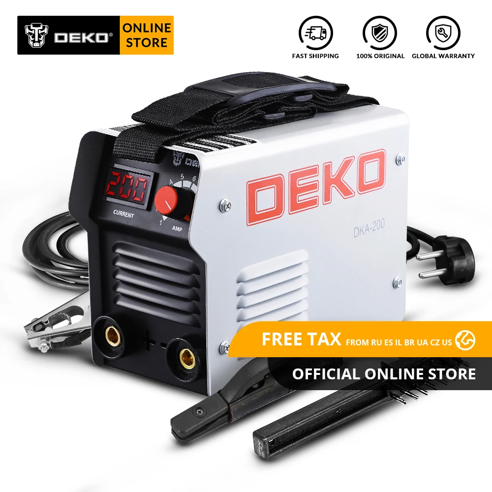 DEKO DKA Серия DC инвертор сварочный аппарат дуговой сварки 220V IGBT MMA сварочный агрегат 120/160/200/250 ампер для дома начинающих легкий эффективный
