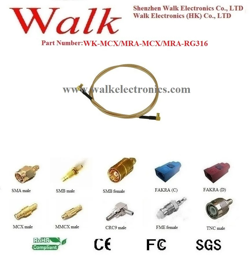 

mcx male angle RG316 cable, mcx male rg316 cable, mcx male connector cable