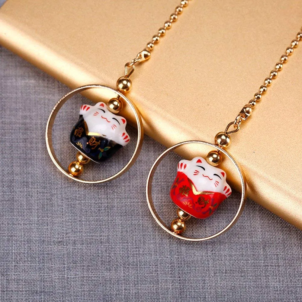 Подвеска в виде фарфоровой статуэтки с кошкой на удачу|Ловцы снов и подвесные