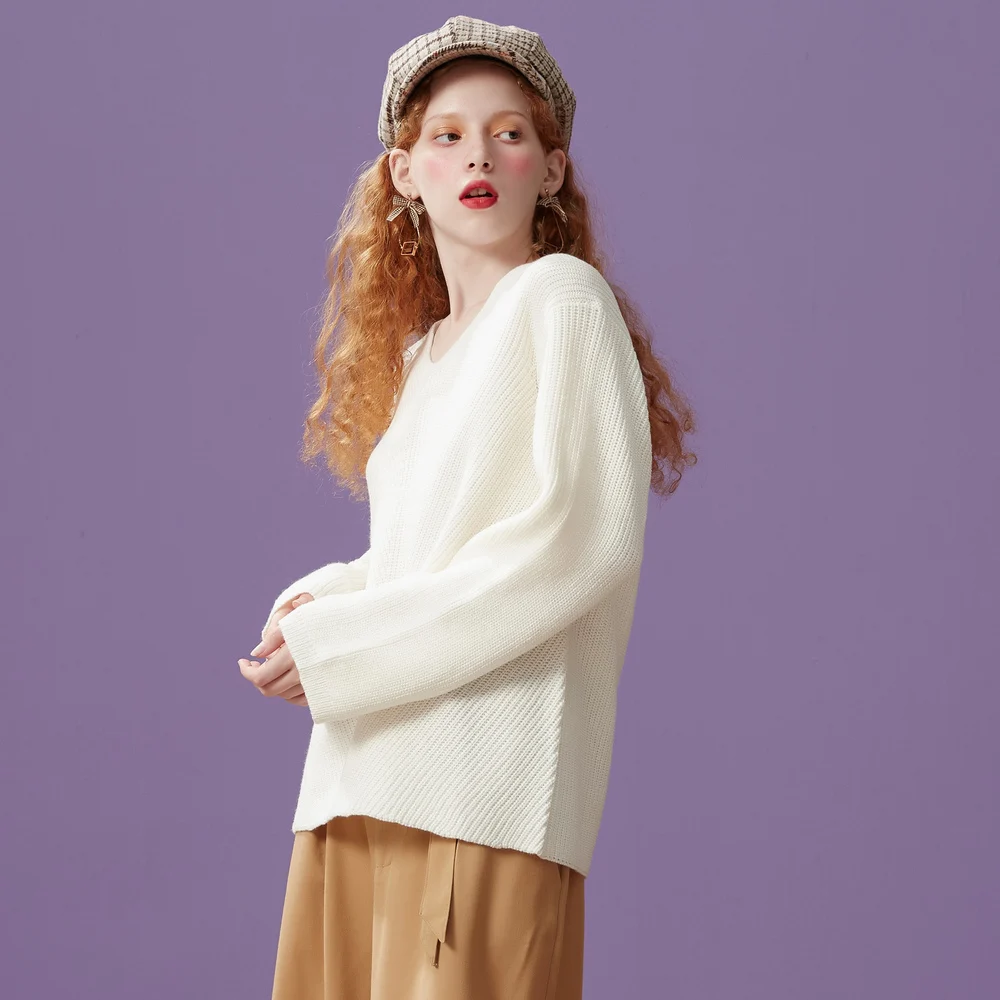 Metersbonwe Хлопковый вязаный свитер для женщин пуловер с воротником &quotхомут&quot