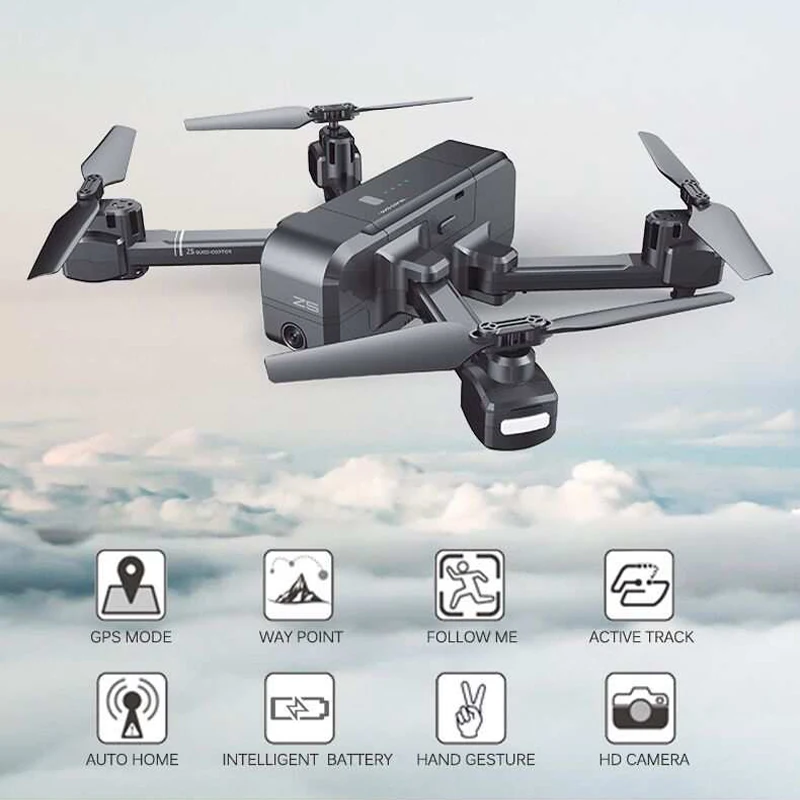 Дрон на радиоуправлении zz5 с GPS и HD камерой 2 МП/5 МП 1080p Wi Fi FPV удержанием высоты