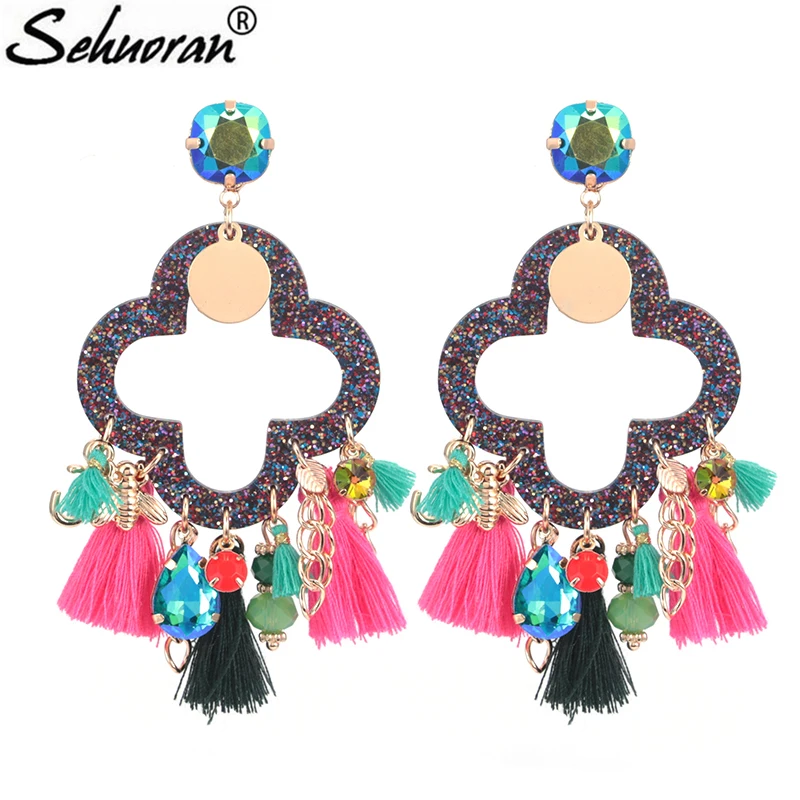 Sehuoran Brincos серьги с кисточками для женщин Полимерные Подвески висячие Boho Oorbellen Crystal