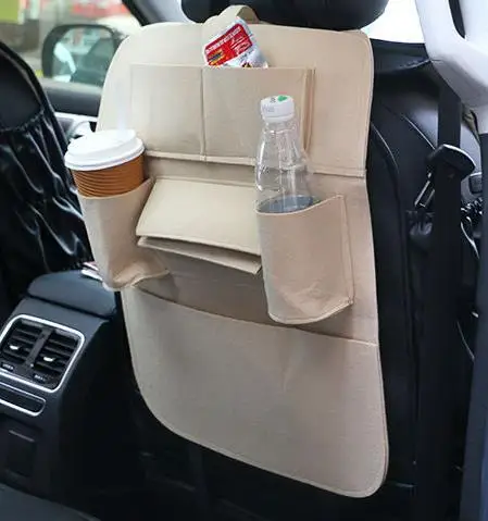 Beige Автомобильный органайзер для хранения на заднем сиденье, сетка для мусора, держатель для путешествий, сумка для хранения, вешалка для авто, емкость для хранения данных, 1 шт - Цвет: Beige