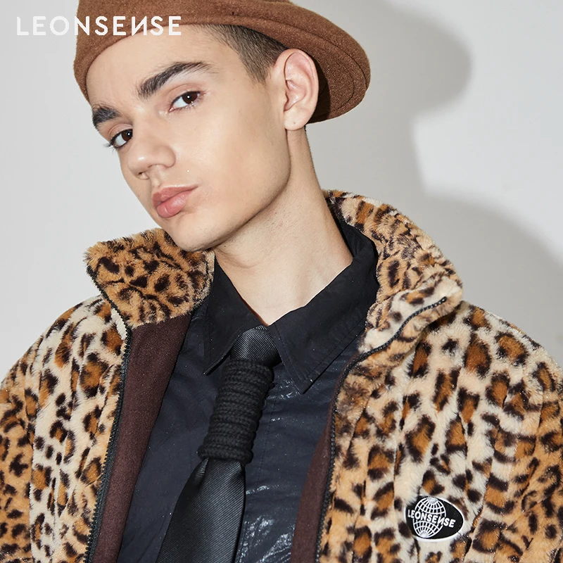 LEONSENSE новый роскошный искусственный мех пальто Леопардовый принт зимняя мужская