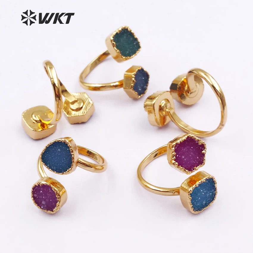 WT-R119 WKT оптовая индийская двуствольные кольца Красивого золотого цвета с краями из натурального кварца для женщин.