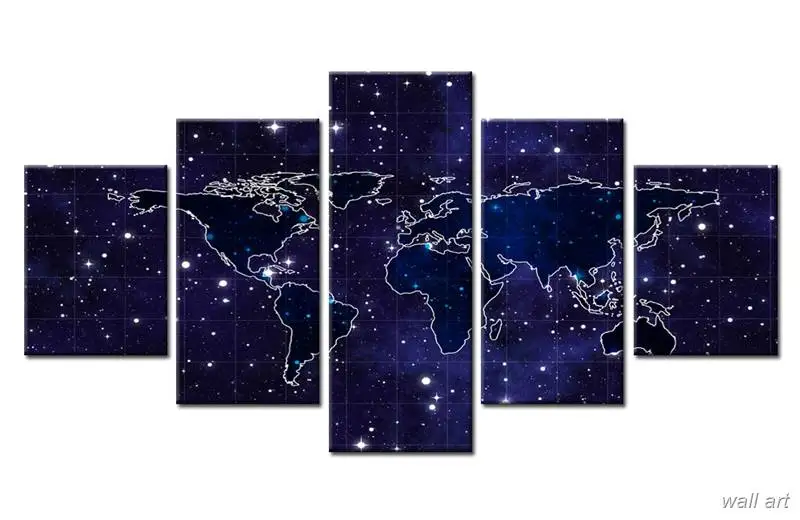 5 Panel Night Stars Sky Shine World Map Modern Home Wall Decor Canvas Picture Art Hd Print Painting On For Living Room | Дом и сад