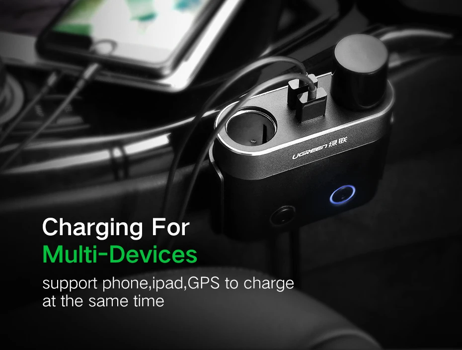 Ugreen Dual USB Автомобильное зарядное устройство Поддержка Автомобильный рекордер Универсальный мобильный телефон автомобильное зарядное устройство с расширителем зарядное устройство для iPhone 6S samsung
