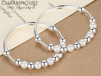 pure silver 925 bangles for women buddha beads round cuff bangles wristband pulseira femme wedding bridal jewelry bijoux g