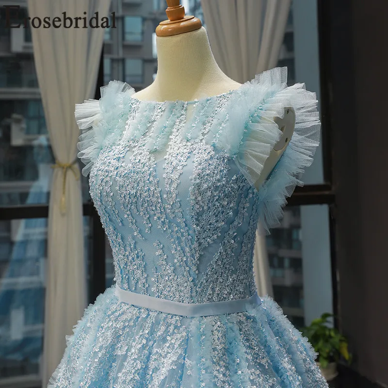 Женское длинное свадебное платье Erosebridal синее кружевное на шнуровке с цветами