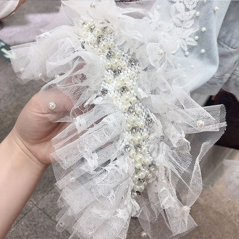 Вышитое бисером Сетчатое кружевное пальто Джинсовая куртка с вышивкой 2019