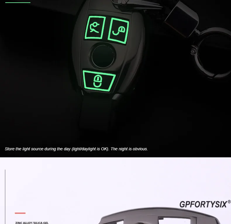 Цинковый сплав+ светящийся кожаный чехол для ключей для автомобиля Mercedes Benz SLC SLK E Class E200 E260 E300 E320 W213 удаленный БЕСКЛЮЧЕВОЙ чехол для ключей