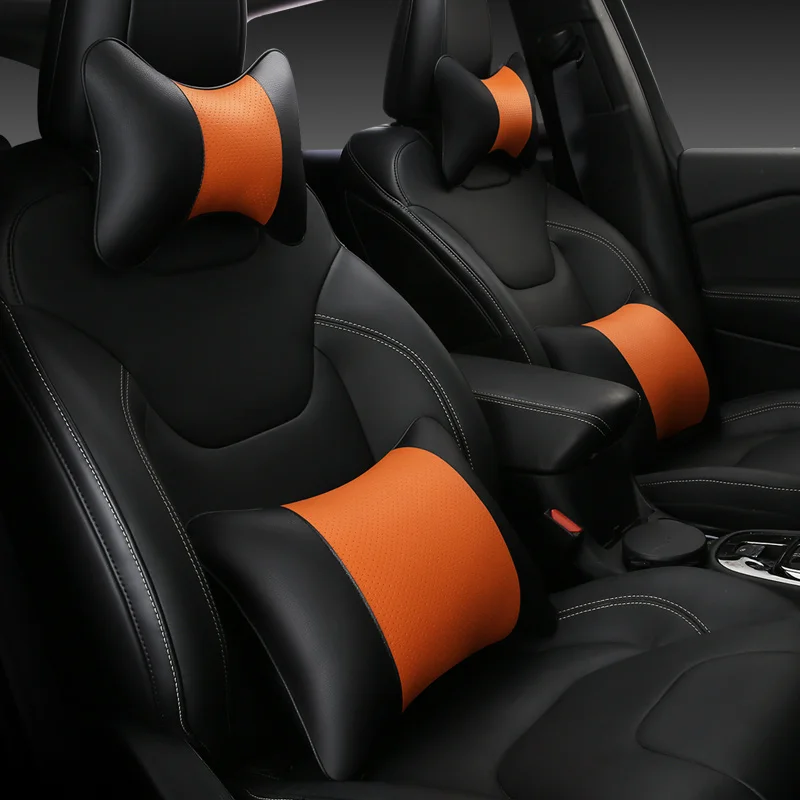 

KKYSYELVA Leather Car Neck Pillow Auto Headrest pillows Lumbar Support for home office Chair Car Styling Interior Accessories