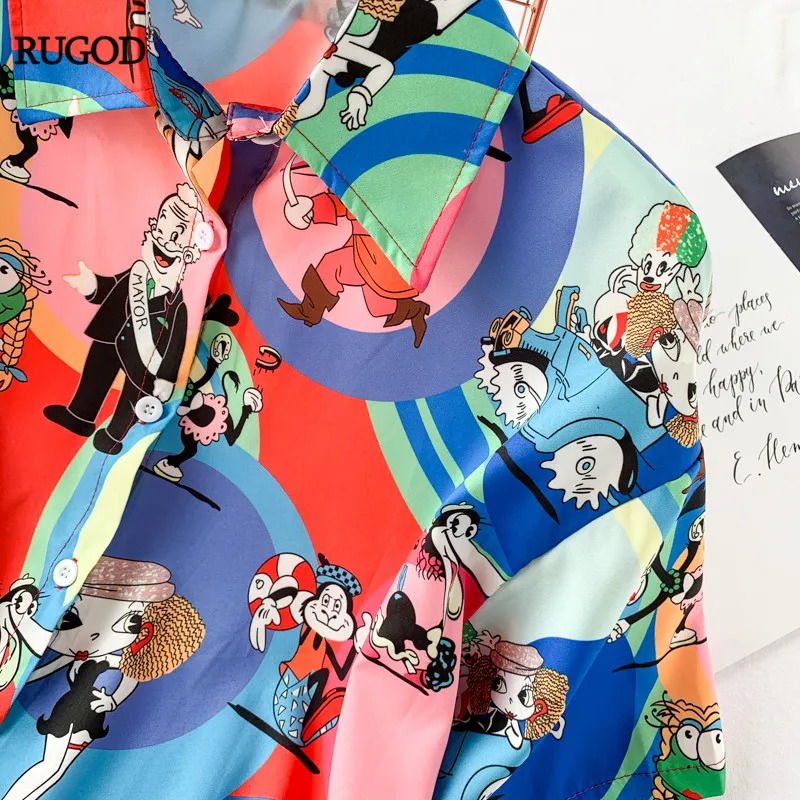 RUGOD 2019 новый смешной мультяшный принт футболка женская с отложным воротником