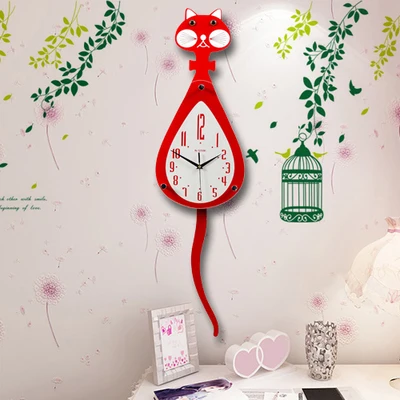 Red 25cm 92cm A Wag tail cat часы настенные гостиная современный контракт творческий Европейский немой качели supe спальня кварцевые - Цвет: Red 25cm 92cm A