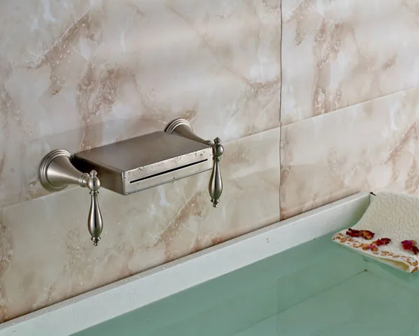 Матовый никель/ОВП кран для раковины двойные ручки три отверстия настенный