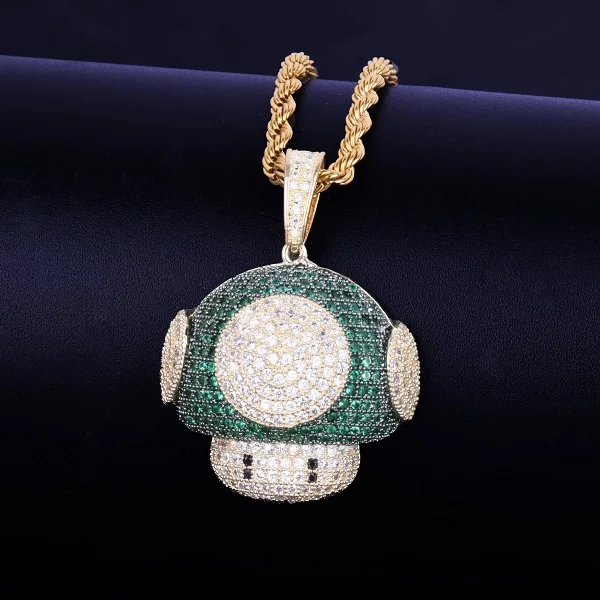 Ледяной красный кулон ожерелье с веревкой цепи Серебряный цвет Bling кубического циркония Мужчины Женщины хип-хоп ювелирные изделия - Окраска металла: Gold green