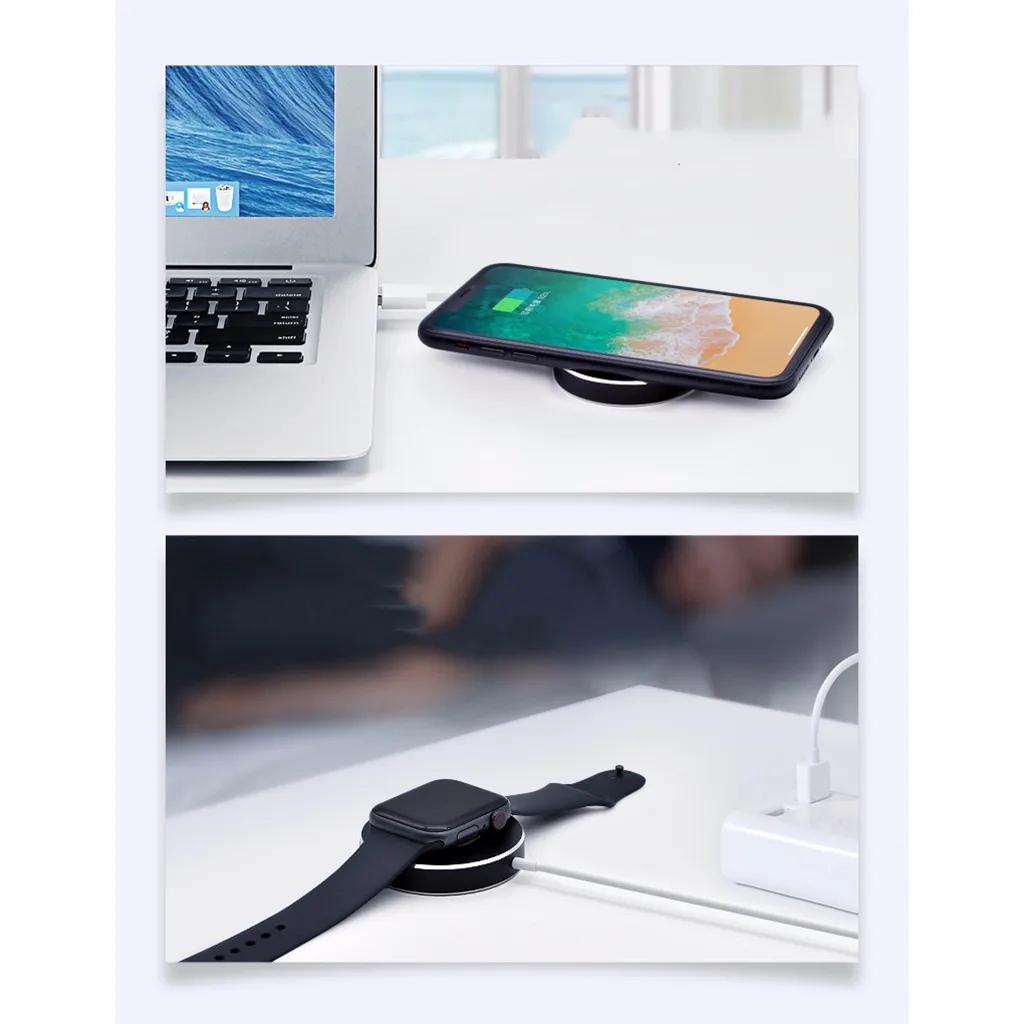 3 в 1 Беспроводной Зарядное устройство быстрой зарядки AirPower для iWatch для iPhone для Airpods алюминиевый сплав DC5V/2A DC9V/1.67A D52mm H12mm