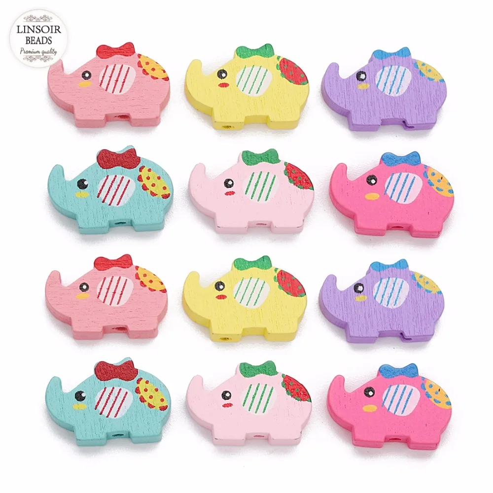 

Linsoir 30pcs/lot Elephant Shape Wood Spacer Bead Mix Colorful Wooden Beads Jewelry Findings Making Accessories