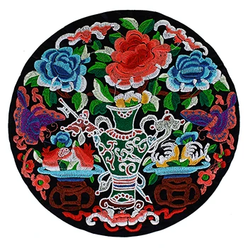 1483 flower vase 1 шт. вышитые нашивки в китайском народном стиле Круглый Пион цветок веер цветок сливы Аппликация DIY мышь шитье этнический Чонсам наклейки - Цвет: 1483 flower vase