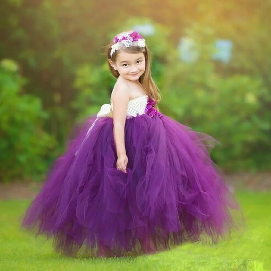 Vestido de tut&uacute; de boda con flores de ciruelo para ni&ntilde;as, traje de tul hecho a mano con diadema, vestido Formal de baile, regalos de cumplea&ntilde;os, 2019-2