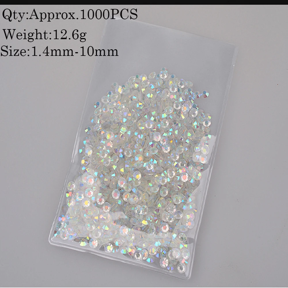 Mix Size 1000PCS/Pack Rhinestones Nails Clear AB Decor Nail Gems 3D Crystal Glass | Красота и здоровье