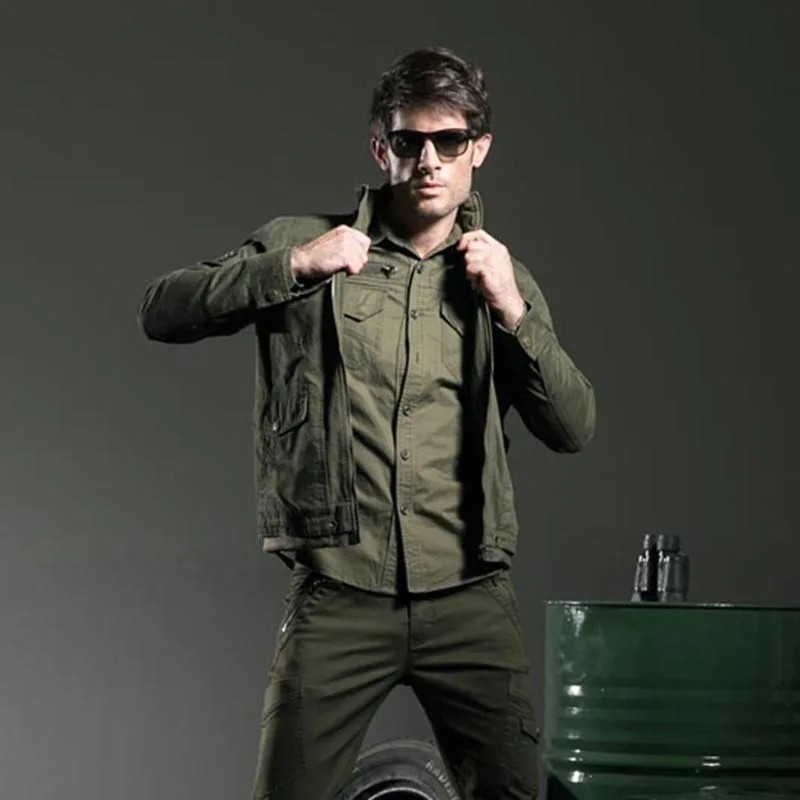 Мужская куртка в стиле милитари повседневная хлопковая большого размера Ms 6275A|men