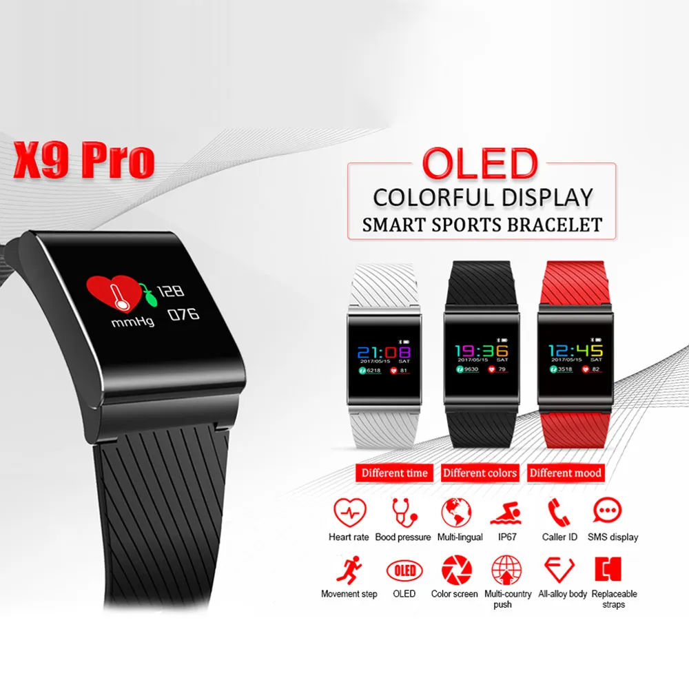 Betreasure Новый X9Pro умный Браслет Bluetooth Smart Band кровяное давление/пульсометр Смарт часы