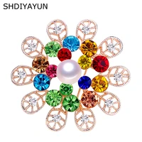 shdiyayun new pearl brooch austria crystals flower brooch for women round brooch pins brooches natural freshwater pearl jewelry