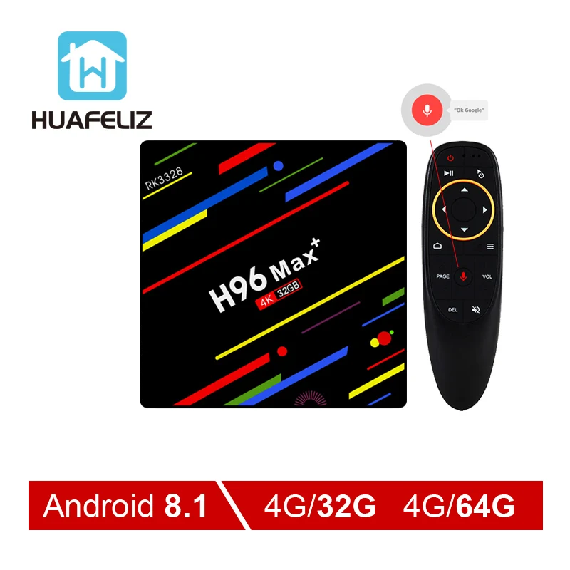 H96 MAX Plus 4 г + 32 г/64 Android8.1 Поддержка голоса RK3328 четырехъядерный 64 бит 4G64G WiFi 2 г/5 BT4.1